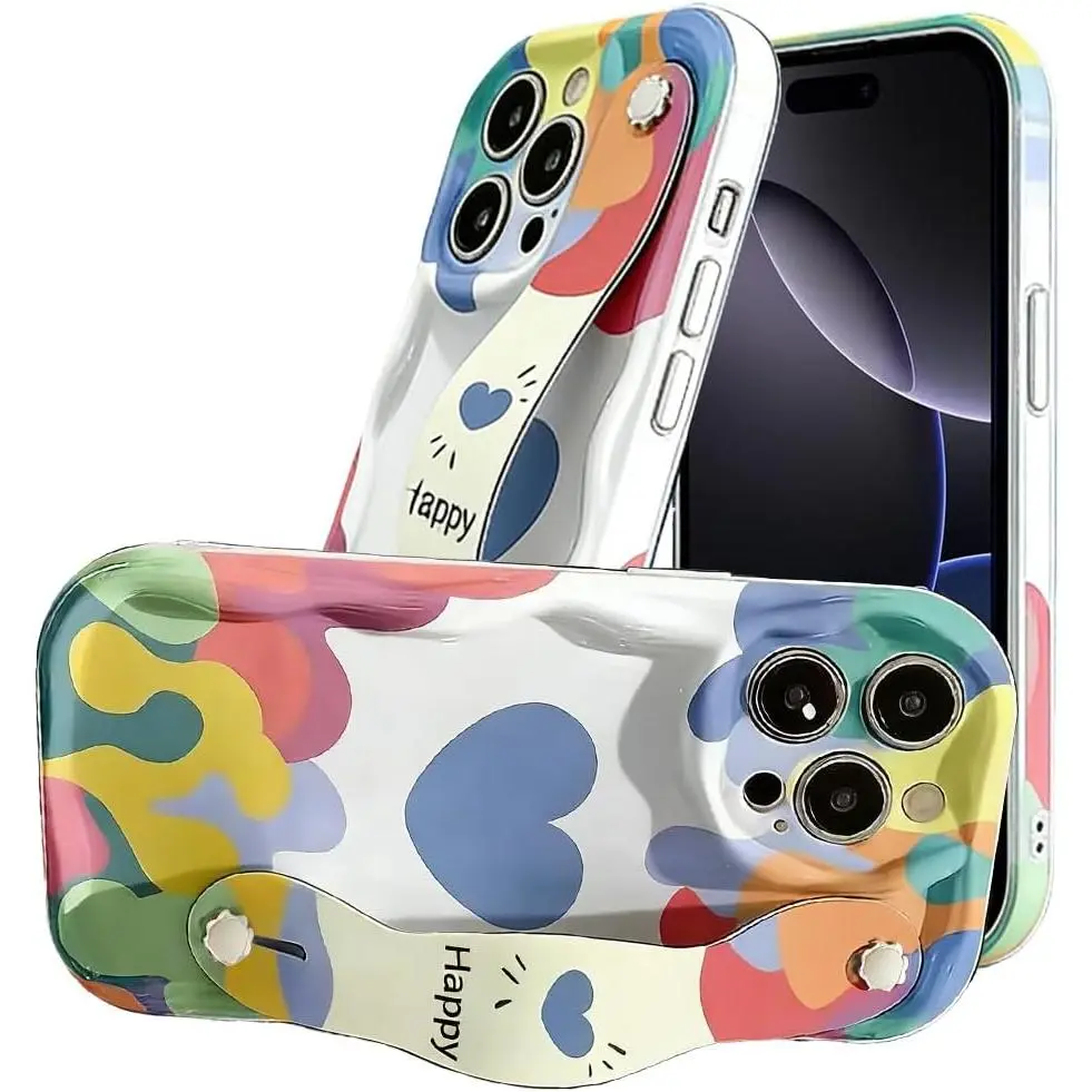Phone case for iphone 17 16 15 14 13 12 11 pro max plus Luxury Silicone Magnetic Imprint Phone Case Compatible with i-Phone 17 Pro Max, Creamy Wristband - Graffiti Heart Silicone Phone Case