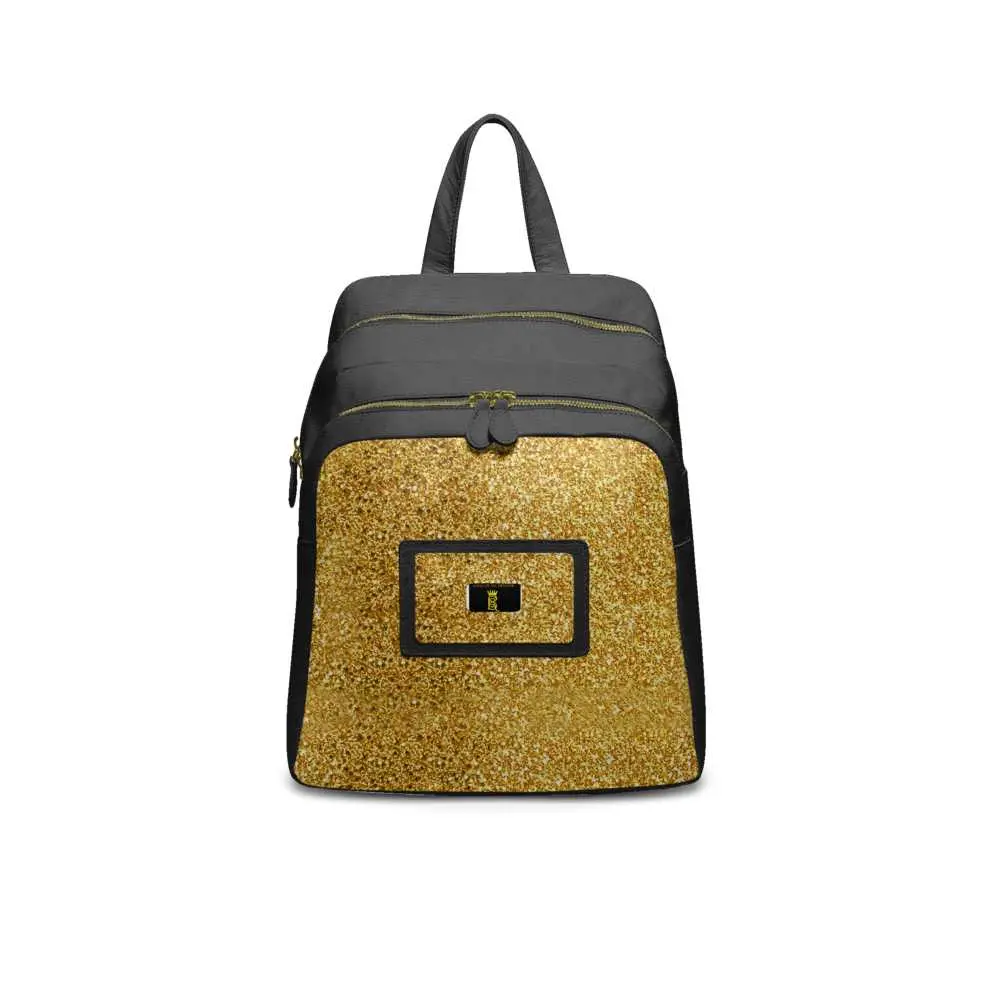 BNB Glitter Black Leather Double Zip Luxe Large Backpack