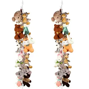 2 Pcs Stuffed Animals Storage Chain Hanging Stuffed Animal Organizer with 40 Plastic Clips 79'' Plush Toys Display Holder with Hooks for Wall Decor Bedroom Play Room Storage Hats Socks Cards