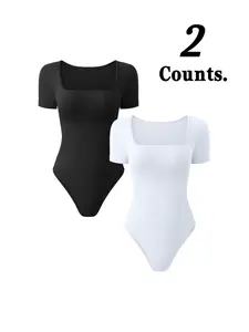 Women's Two-Piece Set Sexy Striped Square Neck Short Sleeve Jumpsuit, Basic Spring Fashion Trend, Casual Wear, Comfortable and Stylish