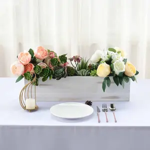 Whitewash Wood Planter Box Rectangular 24"x6" with Plastic Liner - Stylish Long Accent for Displays