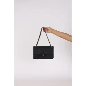 Pre-owned CHANEL Designer Handbag Ultra Rare Small Sellier Style Single Flap Black Caviar 1998 SHW