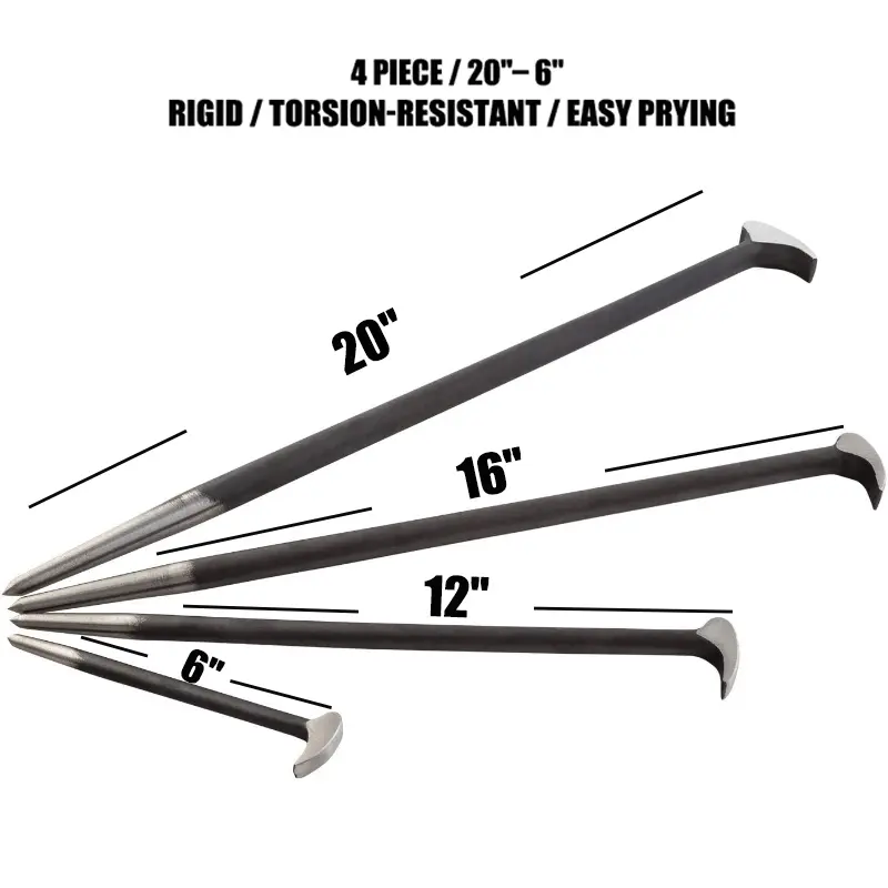 Rolling Head Pry Bar Set, 6-Inch - 20-Inch, 4pcs