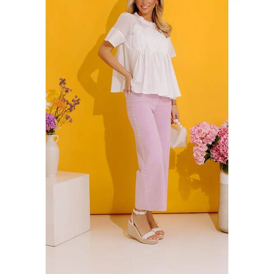 The Lorelai High Waist Pearl Embellished Jean in Lavender