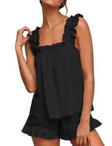 Marvmys Womens Pajamas Set 2 Piece Ruffle Bridal Cute Pajamas Sexy Tank Top and Shorts Bride Sleepwear Set S-2XL#Summervibes