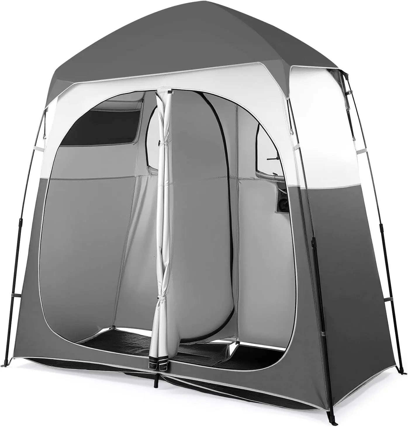 2-Room Pop Up Shower Tent, 7.5 FT Waterproof Oxford Privacy Shelter for Camping, Portable Changing Room with Carrying Bag, Adult Fit, Full Height, L90xw48xh90", Large Size, Oxford Cloth, Ventilated Mesh, Attractive Design, No Tools Required, Privacy Invis