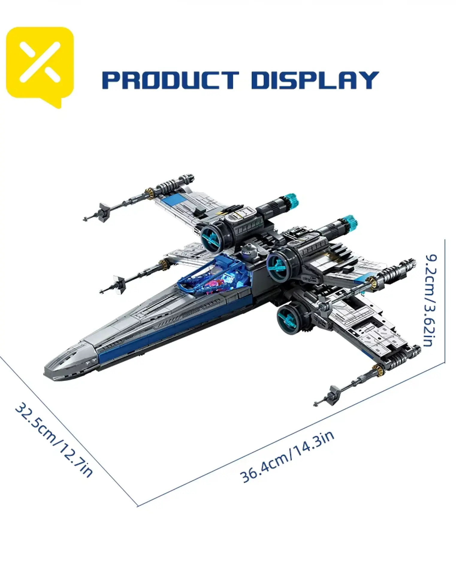 X-Wing Space Fighter Building Block Set, Transformable Starship with LED Lights, Mechanical Linkage