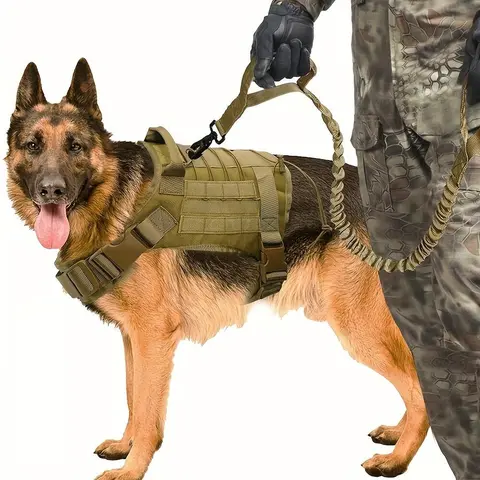 2pcs Dog Harness And Leash Set, Outdoor Tactical Dog Harness Vest And Retractable Dog Leash, Nylon Tactical Training Dog Harness For Medium And Large Dogs
