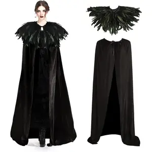 TikTokShopBlackFridayUnisex Deluxe Velvet Adult Cape with Real Natural Gothic Feather Cape Halloween Cloak Suit
