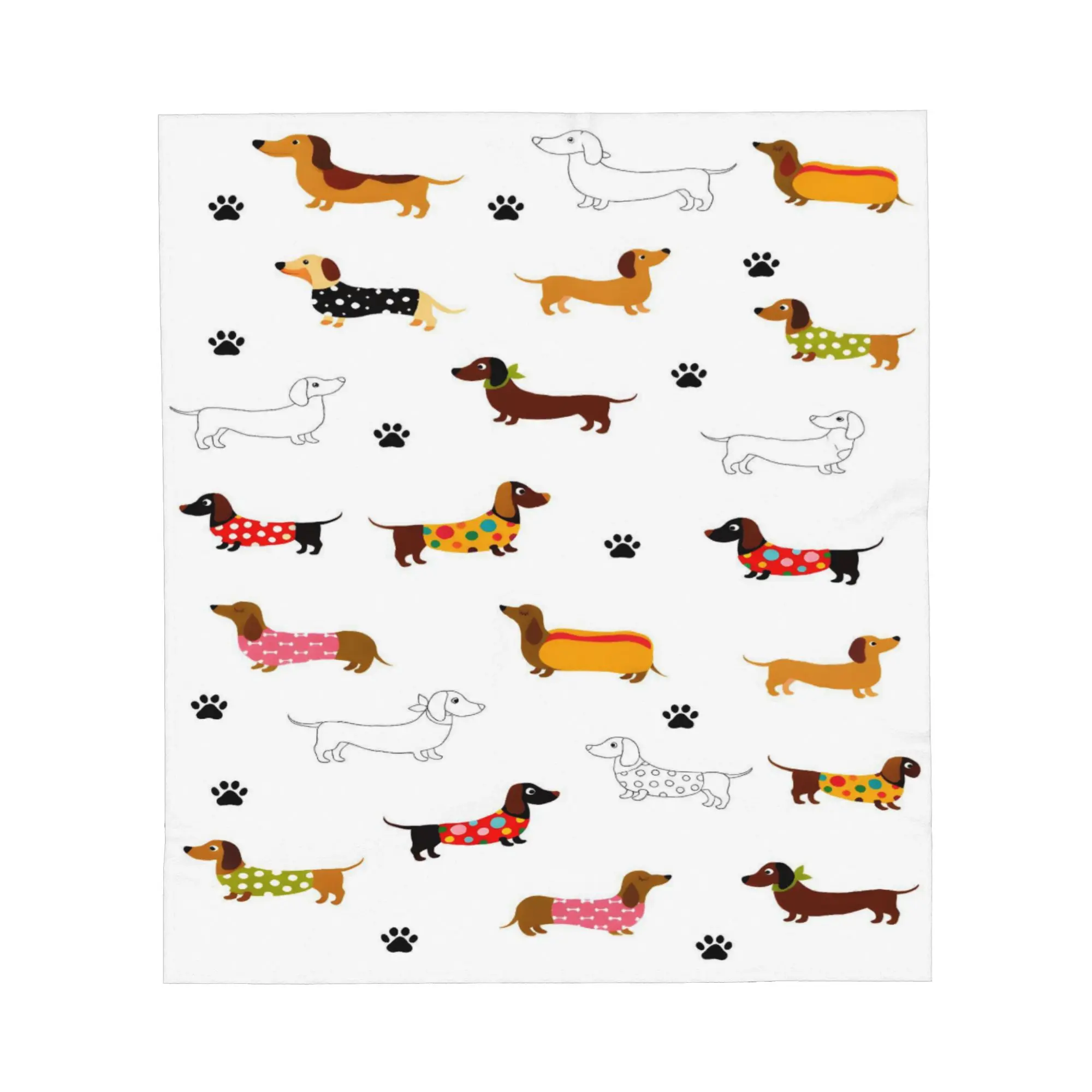 Dachshund Dog Blanket Personalized Puppy Blanket Pet Gift for Dog Lovers Mom Dad Cute Dog Paw Prints Soft Flannel Throw Blanket for Bed Sofa Travel
