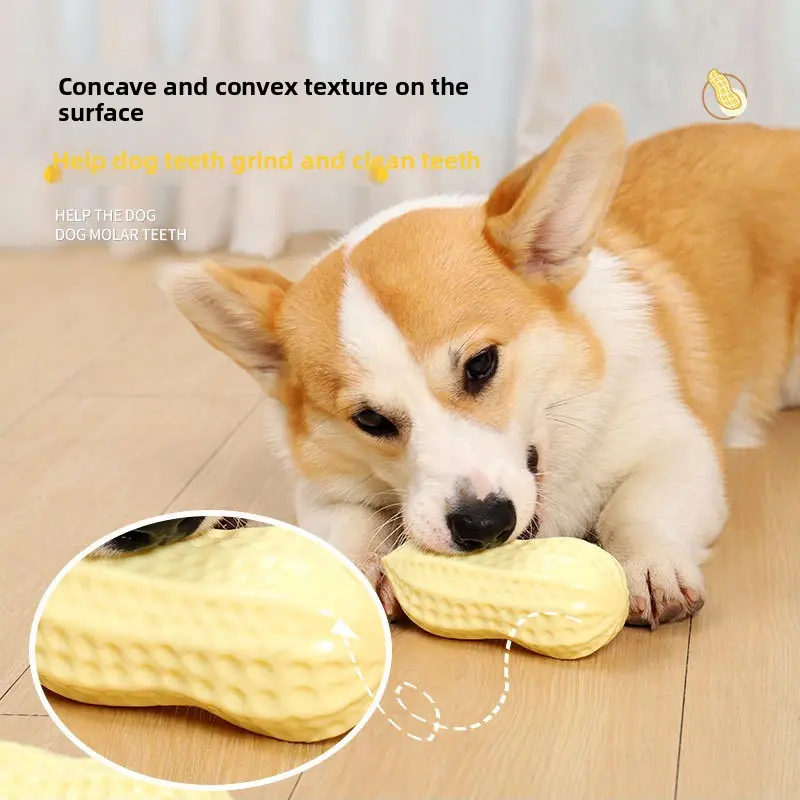 Durable Dog Toy Squeak Ball, Peanut Shaped Pet Chew Toy, Self-Entertainment Interactive Design, Perfect for Small Dogs & Puppies