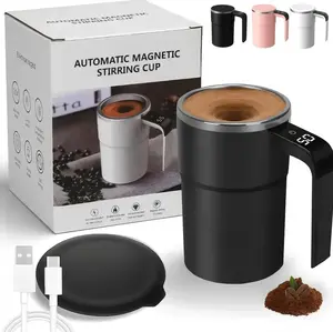 Rechargeable Automatic Magnetic Self-Stirring Coffee Mug with Lid, Stainless Steel Insulated Mixing Cup with LCD Temperature Display, Electric Auto Stir Mug for Coffee, Milk,Tea & Protein Powder, 12.85oz Gift for Mother’s Day,Graduation,Home Office Travel