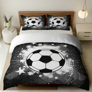 3PCS Duvet Cover Set, 1 Duvet+2 Pillowcases(Without filler), Soccer Stars Black White Artistic Fun theme, Father's Day bedding set, Football Lover Suitable for decoration Bedroom, Dorm, Studio, Guest Room, Bed Sets Supplies