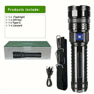 Super Bright LED Tactical Flashlight 15000mAh Battery 800m Beam USB Charging Power Bank 5 Modes Adjustable Zoom for Emergency Camping Outdoor Digital Durable