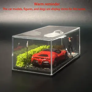 1/64 Scale Car Scene Model, Handmade Garden Parking Lot Display Box, Acrylic Dust-Proof Case, Perfect Gift for Car Enthusiasts
