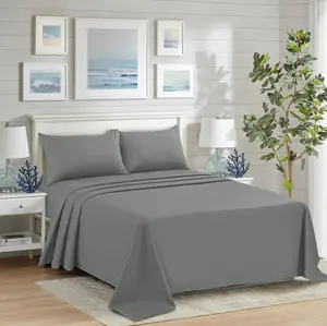 A Adios Hotel Luxury Flat Sheet Soft Brushed Microfiber Bedding Twin Full Queen King Size Gray Durable Comfortable USA Market