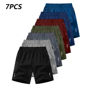 Men’s 7-piece shorts set featuring lightweight, breathable athletic shorts suitable for running, training, basketball, and more. Made from polyester spandex fabric, featuring a solid color design paired with reflective stripes, it’s a summer outdoor casua