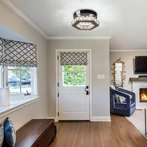 Multi-Color LED Hexagonal Crystal Ceiling Chandelier Pendant Light Stainless Steel Iron Surface Mounted Dimmable Remote Control Indoor Home Bedroom Corridor Small Living Room Decorative Lighting QH-MC016