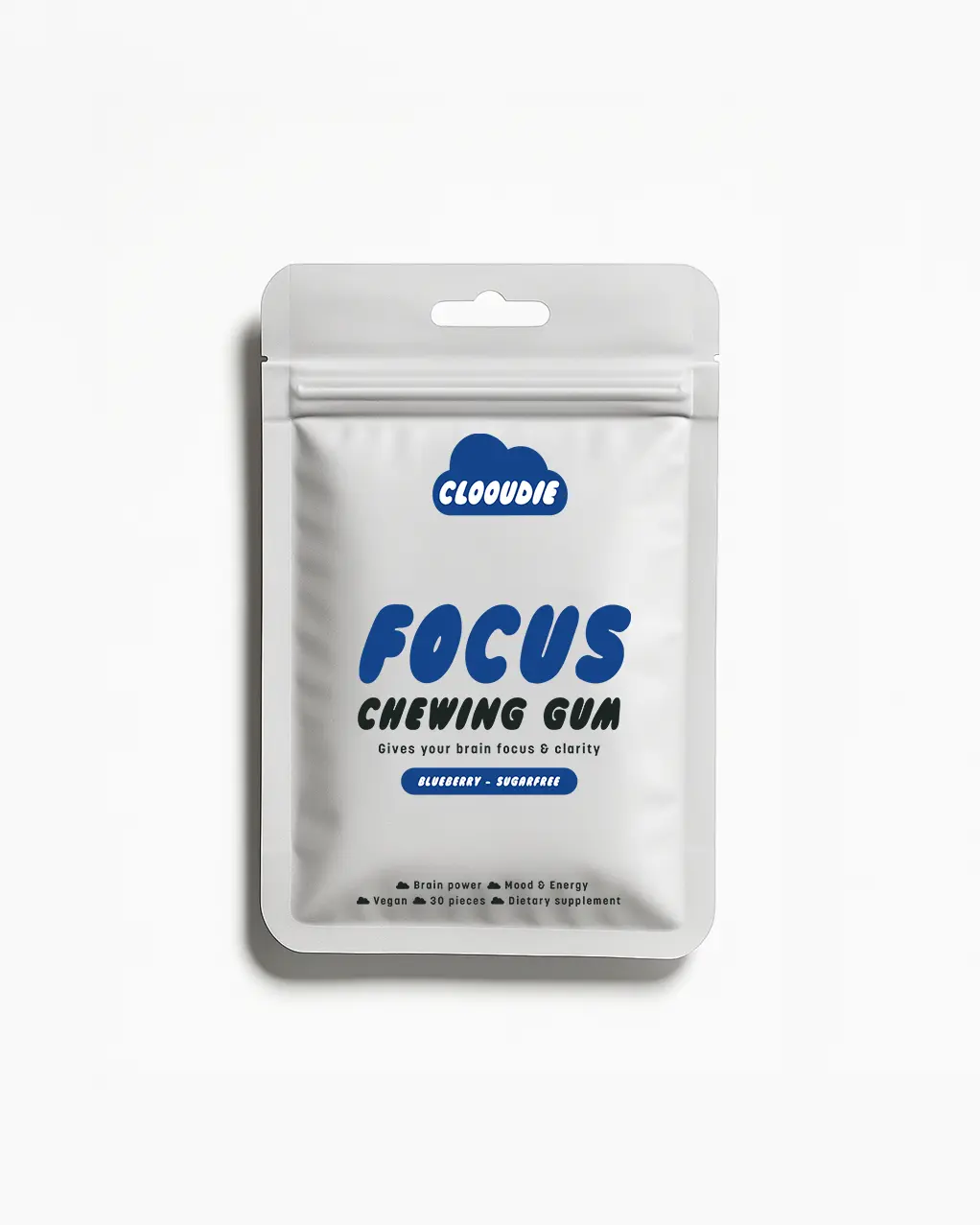 Clooudie Focus Chewing Gum, Blueberry Flavor, 30 Gum, Activate Focus & Clarity, Refresh Brain Power, Support Mood & Energy, Vegan & Non-GMO, Sugar Free