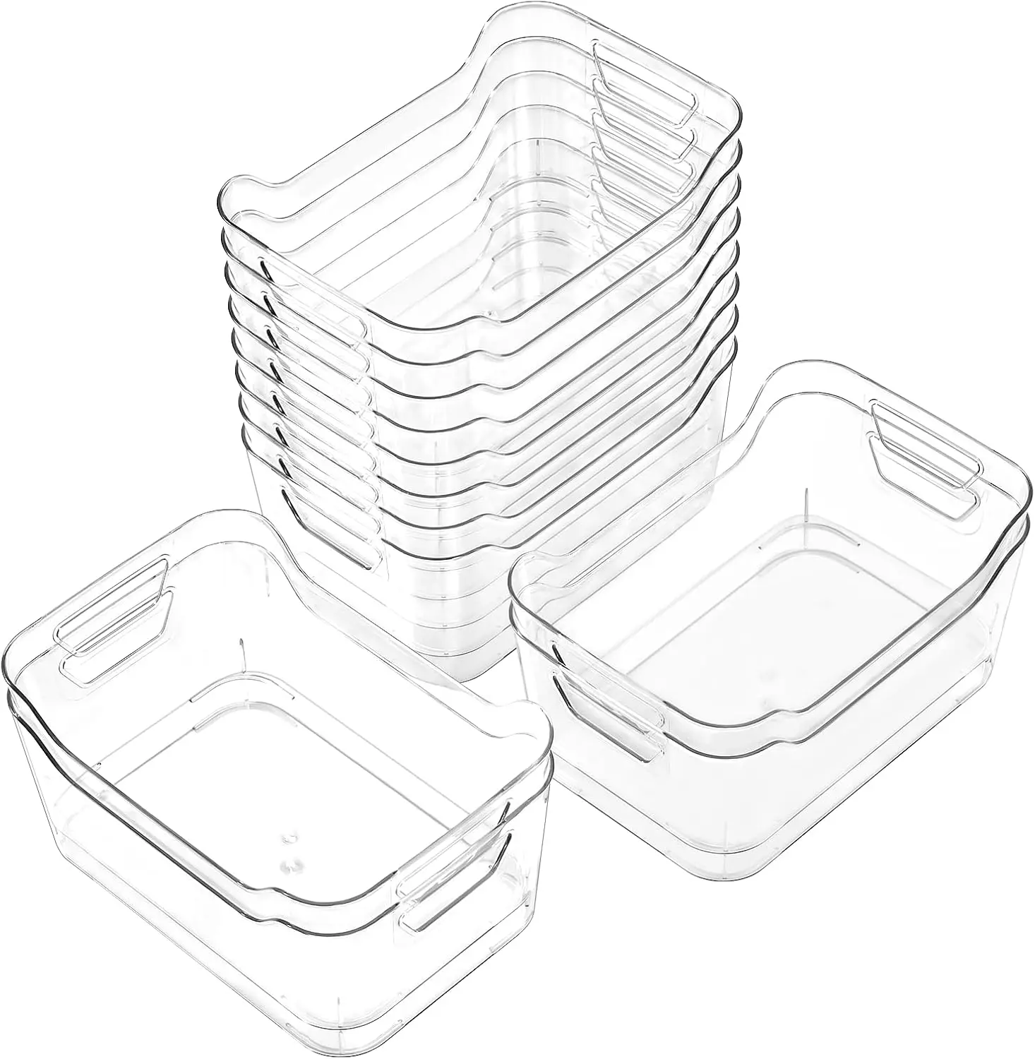 12-Pack Clear Pantry Organizer Bins with Handles - Plastic Storage Containers for Kitchen Cabinet, Fridge, Closet, Bathroom & Under-Sink Organization