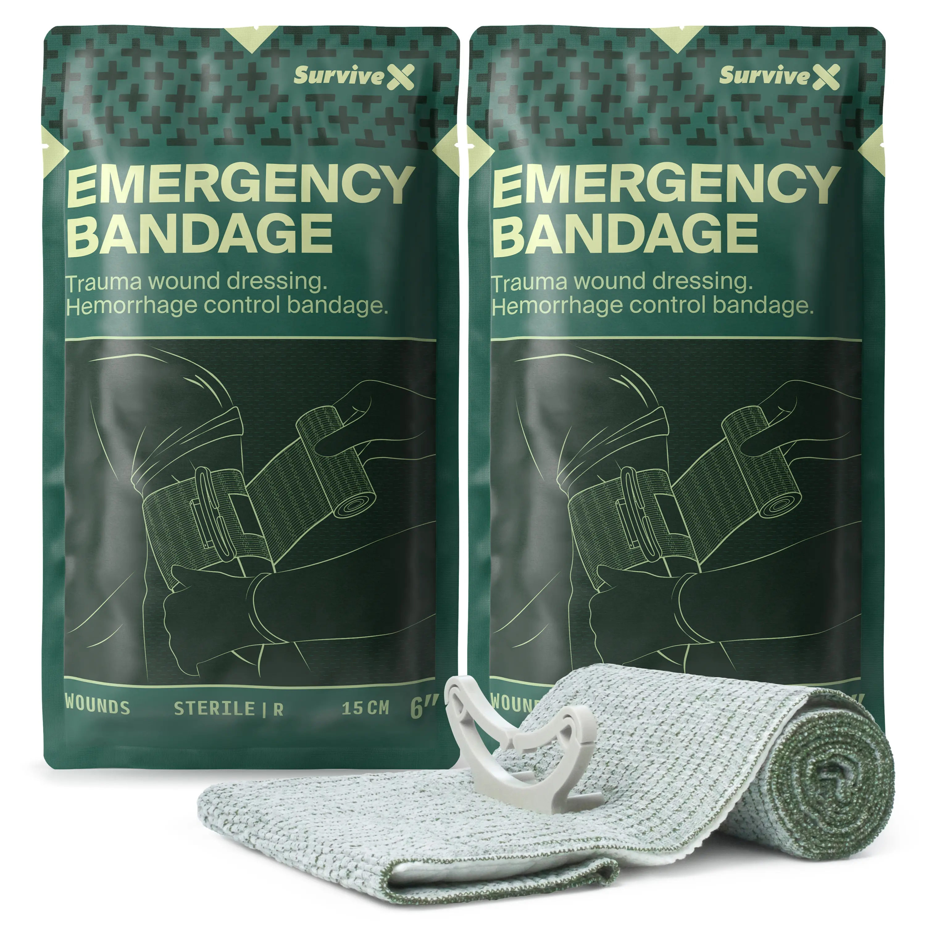 SURVIVEX  Israeli Premium Elastic Compression Pressure Bandage - 6-inch Breathable Sports Tape for Adults Emergency Kit - Fast Bleeding Control & Military-Grade Reliability