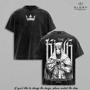 Baldwin IV “The Leper King” Washed T-Shirt ,Vintage Washed Gothic Faith Streetwear, Crusader King of Jerusalem Tee, Jerusalem Cross Medieval Christian Shirt, Jesus Apparel, Christian Outfit