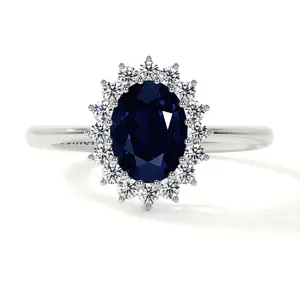 Classic Princess Diana Replica Oval Sapphire Halo Ring (1.91cttw)- RBS024-8X6-AA