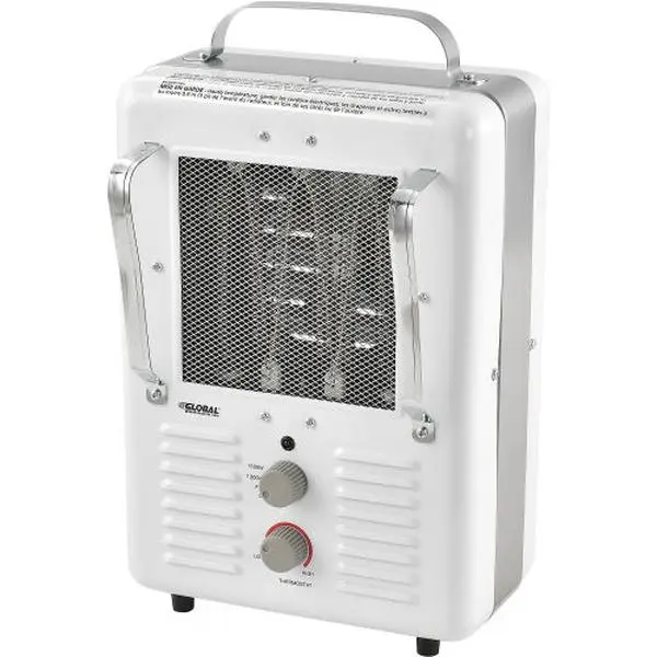 Global Industries 246098 Compact Corded Milkhouse Electric Heater - 1500W Max Steel Corded Unit, 10.25x8x15.75in Rectangular, 180 Sq. Ft. Spot Heating, 4 Settings, 7.3lbs, 12.5 High Amps, Adjustable Temp, Milkhouse Look, Ideal for Office Users