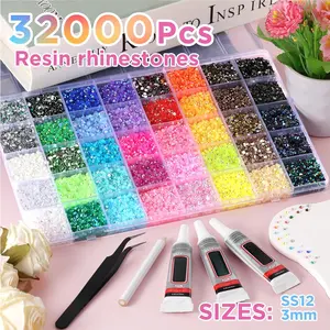 40-color set or 24-color set ‌   Resin Jelly Rhinestones for Bedazzling, 3mm 32000 Pcs Flatback Gems for Crafting, Bedazzling Kit for Clothing Shoes Nail Book Diamond Art