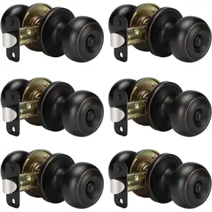 Oil-Rubbed Bronze Privacy Interior Door Knobs for Bedroom, 6 Pack Bulk Bronze Finished Door Knobs for Interior Doors