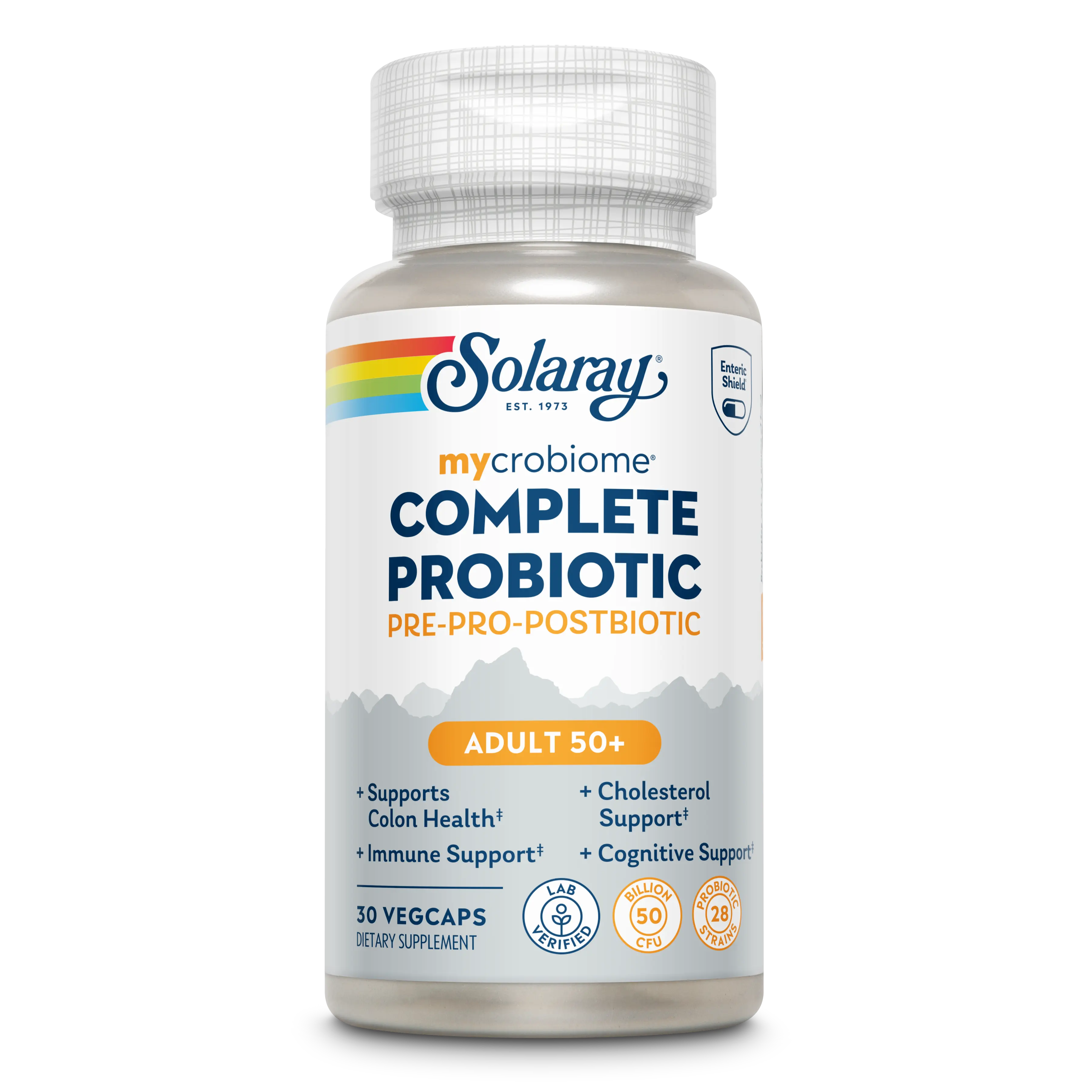 Solaray "Adult 50+" Mycrobiome Complete 3-in-1 Probiotic  (Pre+Pro+Post)- 50 Billion CFU Triple Action Formula- Colon,Immune,Cholesterol, Cognitive Support 30 VegCaps - Healthcare