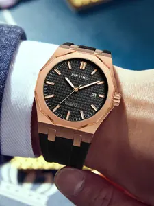 Men's Quartz Watch with Silicone Strap, Large Analog Dial Calendar, Casual Style, All Seasons Wear, Case, Buckle Closure, Quartz Wristwatch, Fashionable Stylish Watch