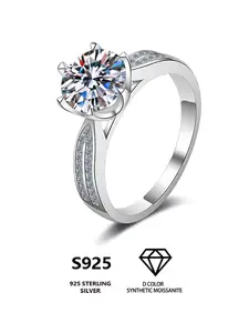 S925 Sterling Silver Synthetic Moissanite Ring, Luxury 6 Claw Setting Engagement Ring, Fashion Jewelry Accessories for Women