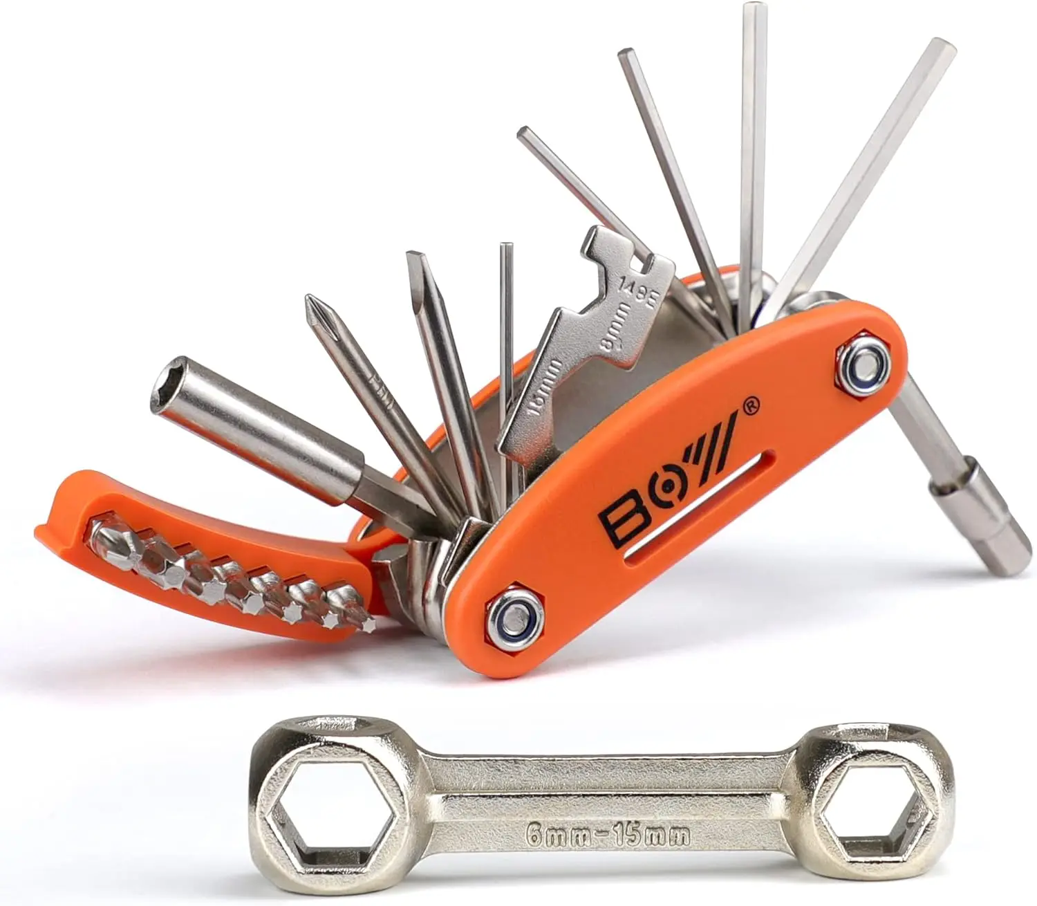 16-in-1 Integrated Multi-Purpose Tool Wrench Set - Portable Aluminum Alloy ISO Compliant Hand Kit with 10-in-1 Bone Wrench, 10mm Lightweight Tools for Cyclists’ Bikes Emergency Fixes & Maintenance, Essential Hardware, E-Bikes