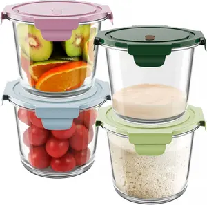 4-Pack Round Thick Glass Food Storage Jar Set, 23oz (3-Cup) Airtight Leakproof Food Containers with Silicone Lids, BPA-Free Plastic-Lined, Heat-Resistant, Oven-Microwave-Dishwasher-Fridge-Freezer Safe for Soup, Leftovers, Food Container
