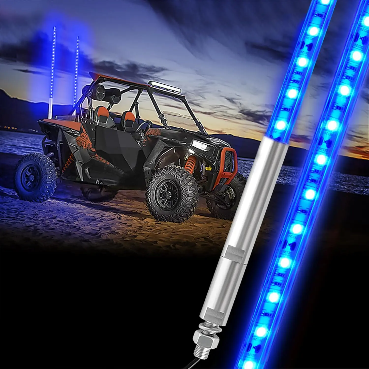4ft LED Light Whip, AAIWA LED Whip Lights for ATV UTV LED Whip Light, Blue Light Antenna Whips for RZR Polaris Off-Road Sand Dune Buggy 4x4