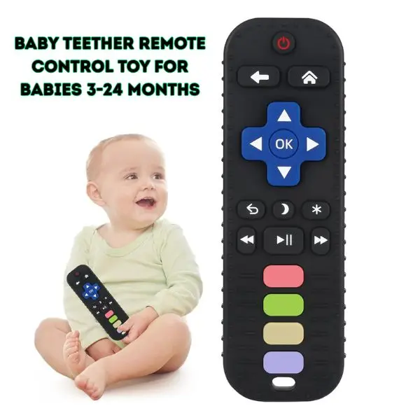 Baby Teether Remote Control Toy for Babies 3-24 Months, BPA-Free Silicone Teething Relief Toy, Sensory Chew Toy, Infant Toddler Gift
