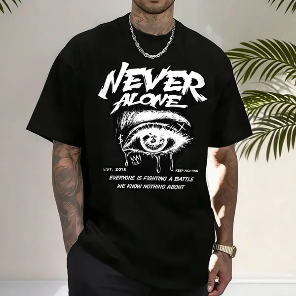 Men’s Loose-Fit Heavyweight Cotton Printed T-Shirt - Short-Sleeve, Round Neck, Dark Streetwear, Gothic Eye with Dollar Sign Graphic, Trendy Casual Top, Menswear Summer Tshirt for TikTok Shop Spring Glowup