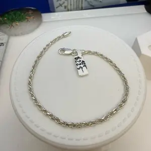 925 sterling silver 2mm 7” rope bracelet high quality solid Italian silver )) pulcera de plata Italiana Alta calidad 2mm solido 7” pulgadas de largo elegant