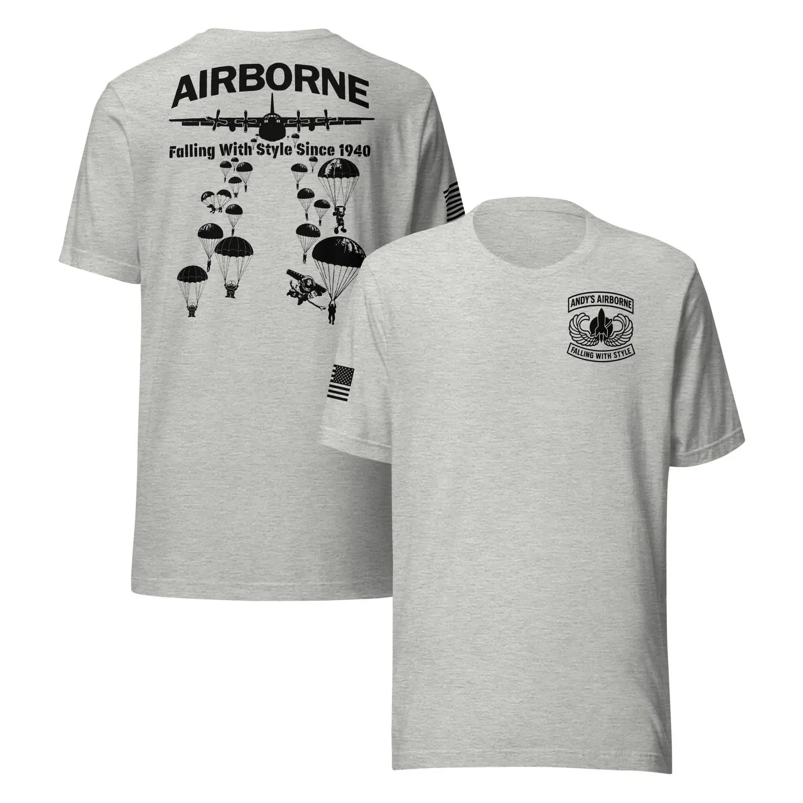 Airborne Army T-Shirt, retro T. Story 1 Falling With Style Tee, Cartoon & Military Cotton Classic Top