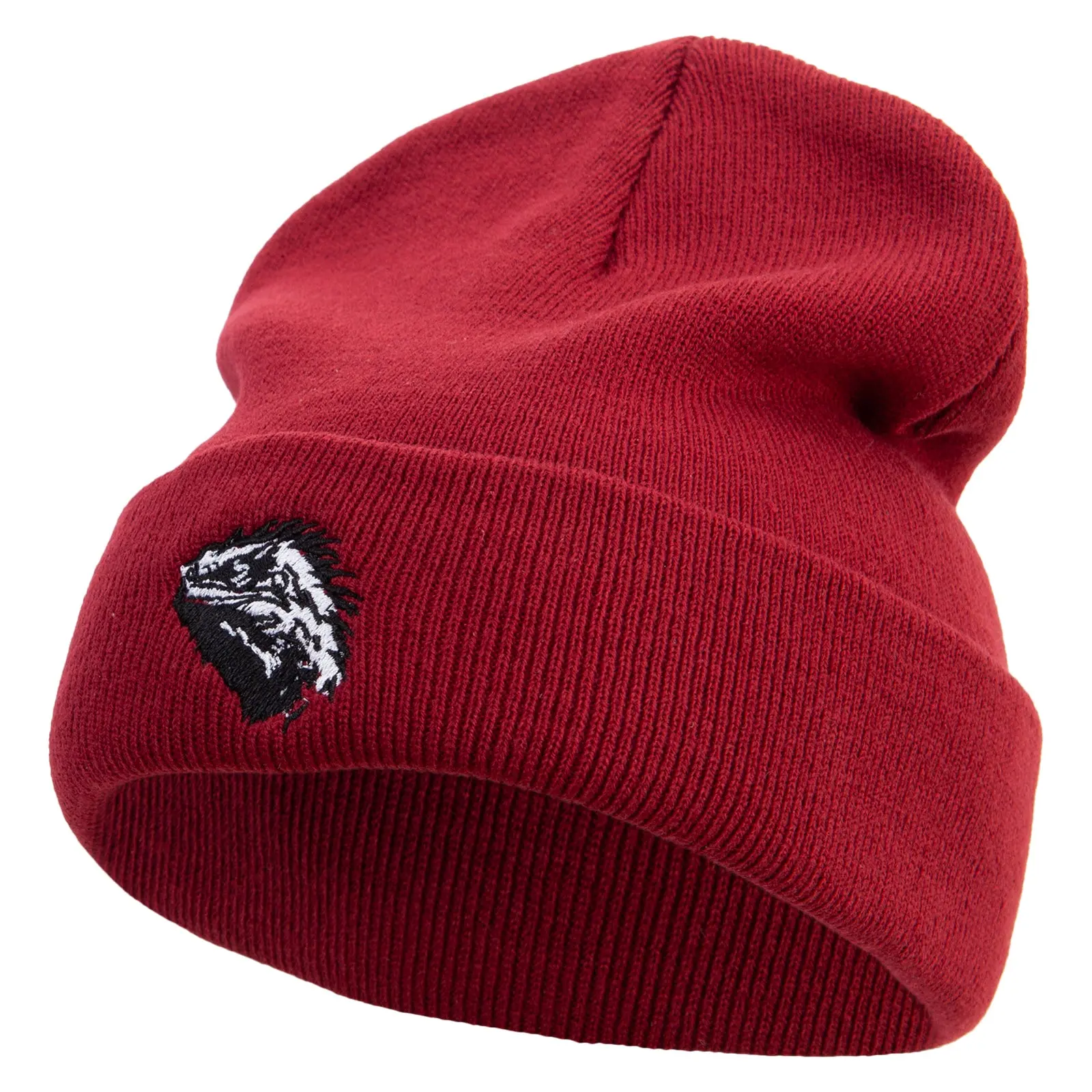 Beared Dragon Embroidered 12 Inch Long Knitted Beanie