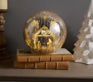 8" Illuminated Crackle Glass Sphere with Hidden Scene by Kim Gravel