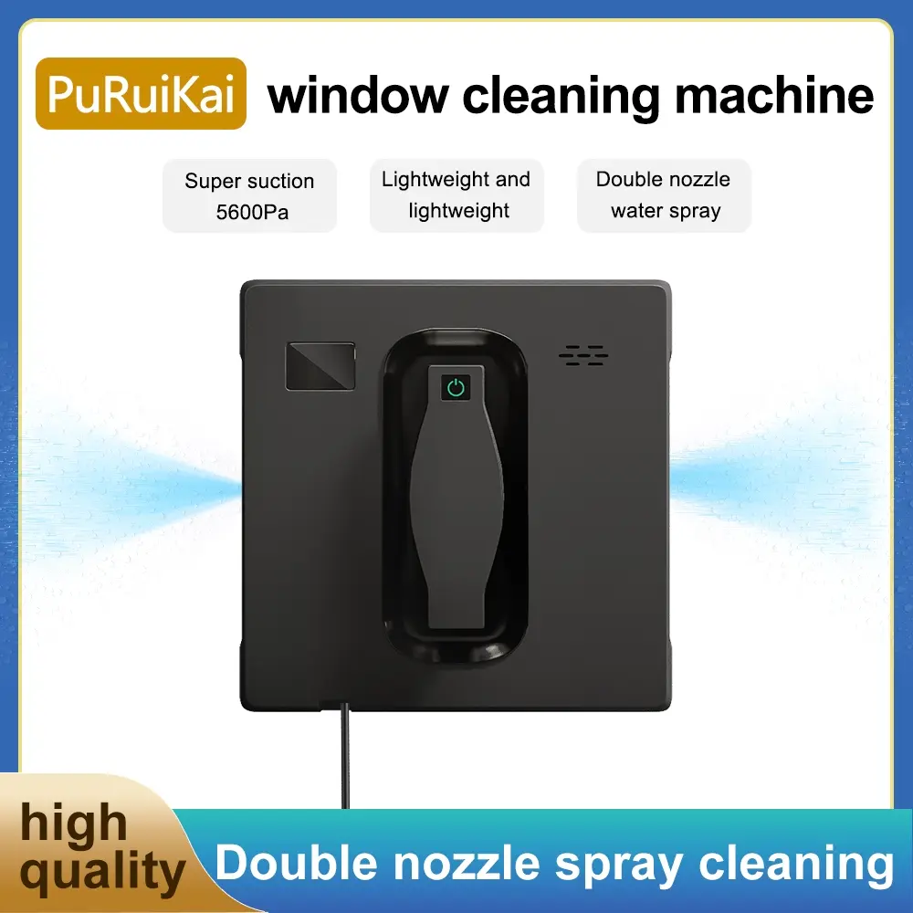 1 US standard PuRuiKai fully automatic window cleaning robot, efficient dust collector, easy to clean, with remote control, lightweight, 50ML water tank, dual nozzle water spray