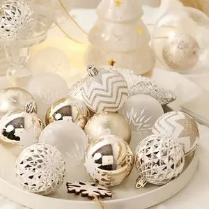 16pcs Champagne Color Christmas Balls, Geometric Ornaments, Festive Tree Ornaments for Holiday Decorations, Perfect for Home & Party Celebrations