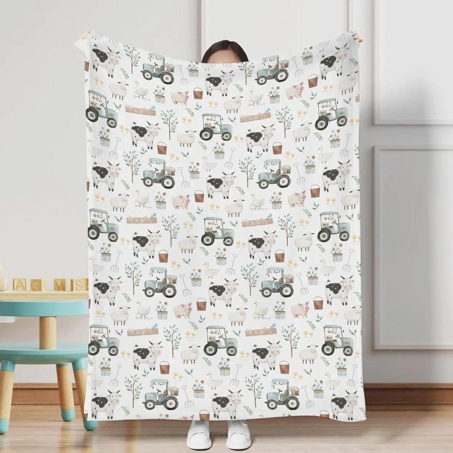Soft Boho Farm Animals Flannel Baby Blanket |   Swaddle Receiving Blanket for Newborn Toddler |   Spring Farm Design with Cow Pig Lamb Duck |   2026 Valentine’s Day & Baby Shower Gift |   Cozy for Nursery Crib & Playmat Use |   Multi-Size Options