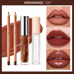 4 In 1 Lip Makeup Kit, Lip Liner Pencil + Velvety Matte Lip Glaze + Plumping Hydrating Lip Oil + Shiny Lip Gloss, Matte & Gloss Dual Texture Complete Lip Cosmetic Set For Daily Party Makeup