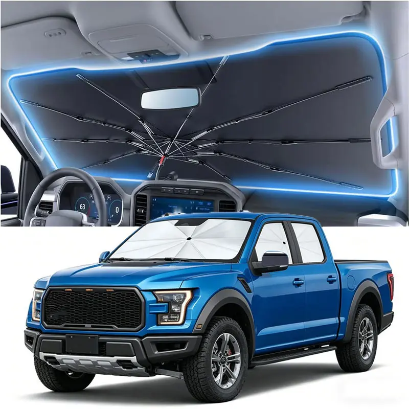 Umbrella Windshield Sun Shade for Cars - Large Foldable Front Window Sunshade with Heat Protection, UV Blocking, Interior Cooling - Fits SUV, Truck, Sedan, Pickup - Car Interior Accessories, Vehicles Accessory, Summer Essentials