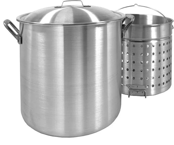 Bayou Classic 1200 Aluminium Cookware Set, 120-Qt Stockpot with Vented Lid and Basket for Boiling Crawfish