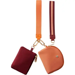 Mini Zip Around Wristlet Wallet for Women Dual Pouch  Purse with 2 Straps,  & Wristlet, Small Cute Clutch for Teen Girls, Compact Organizer for Cards,  and  ( +Orange)