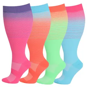 StandWay Plus Size Rainbow 4 Pairs Compression Socks For Women & Men(15-20MMHG) - Circulation-Best Support for Medical,Running,Nursing,Athletic
